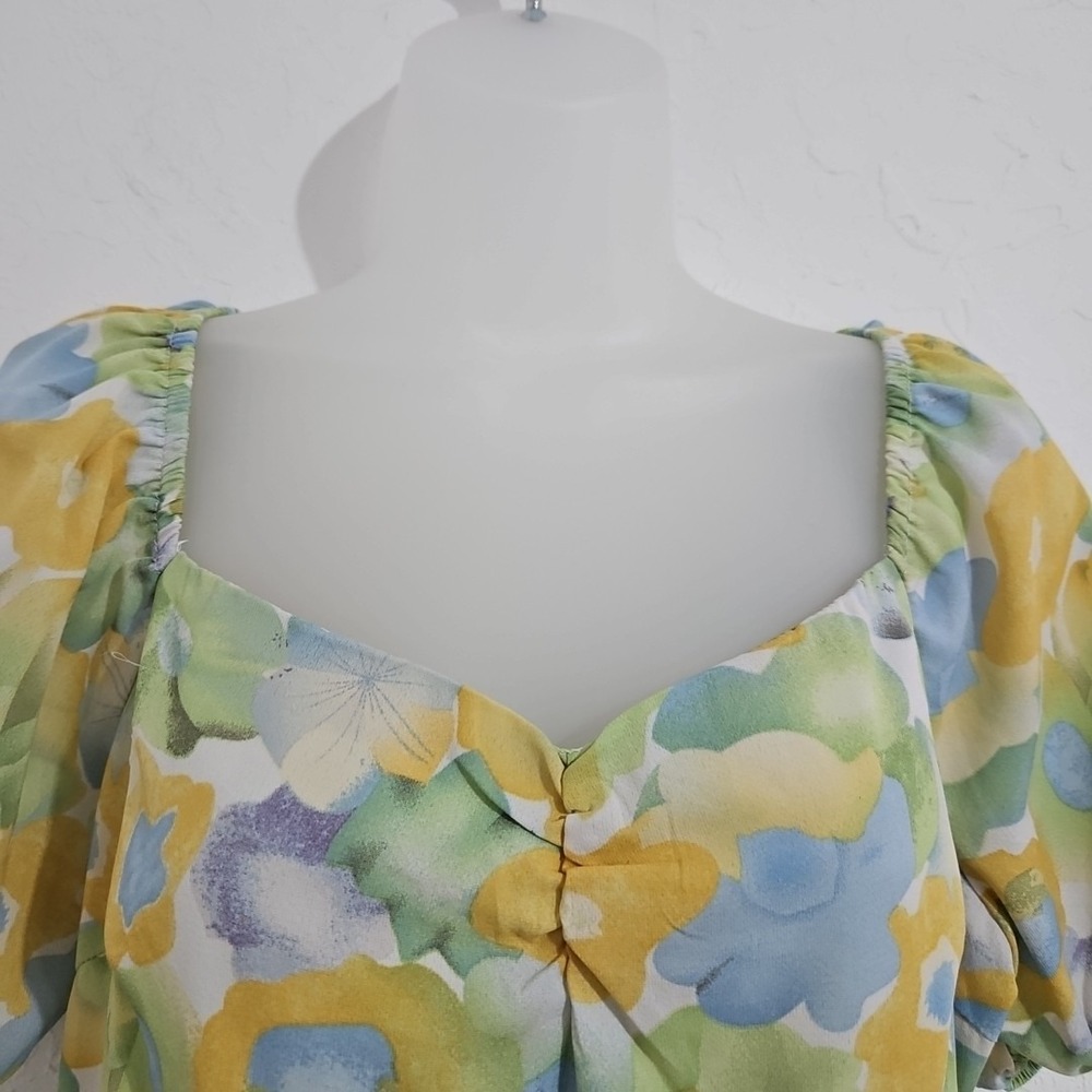 Womens Cinder Sz XL Floral Watercolor Print Dress Off Shoulder Coquette Cottage - Picture 4 of 11